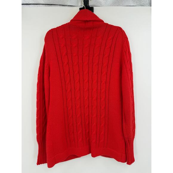 Vintage Sears Womens Cardigan Sweater Red Worsted Wool Cable Knit Fisherman - Picture 2 of 10